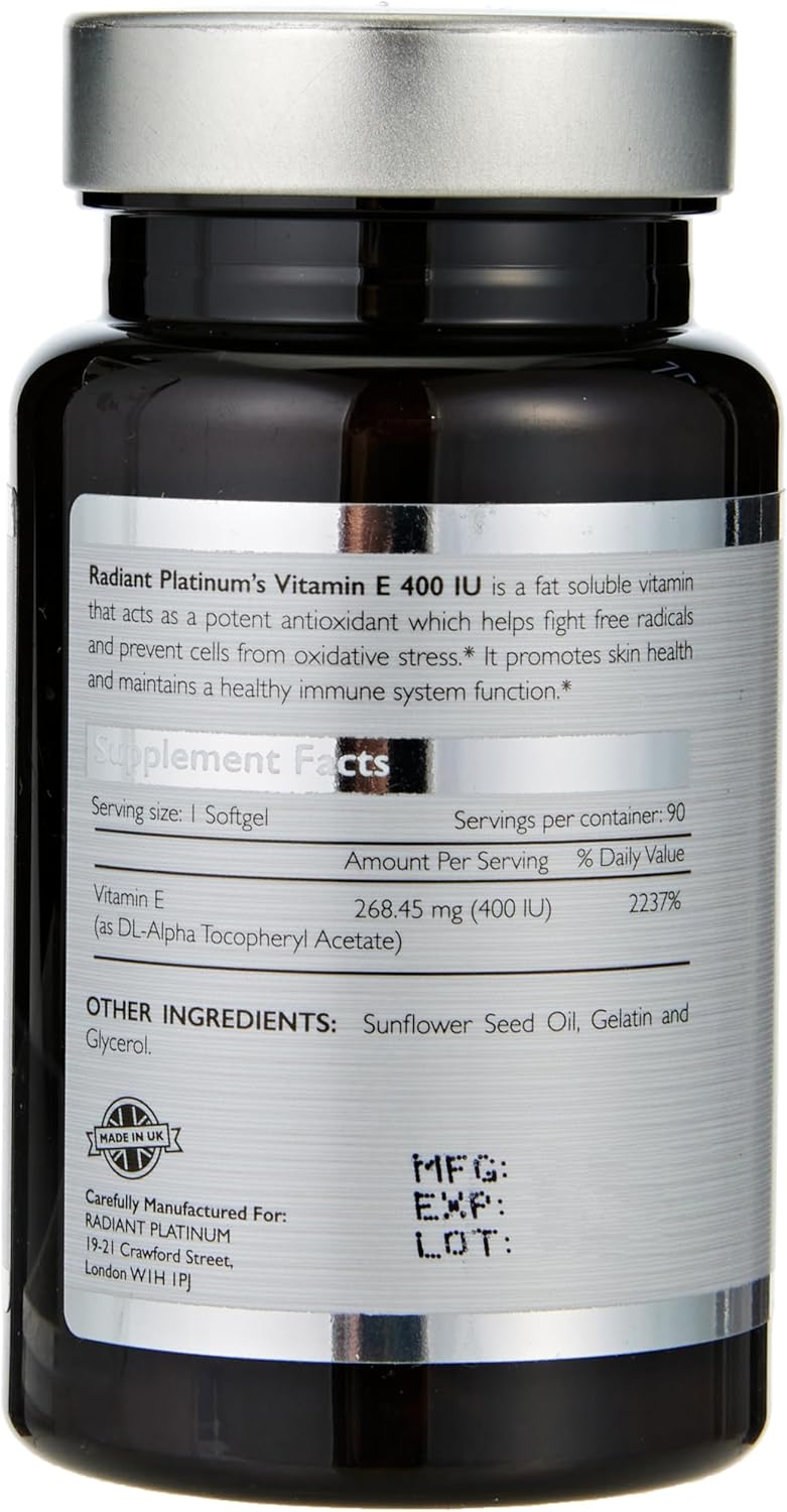 Radiant Platinum Vitamin E 400 IU  – Supports Immunity, Antioxidant & Healthy Skin - 90 Softgels - Image 3
